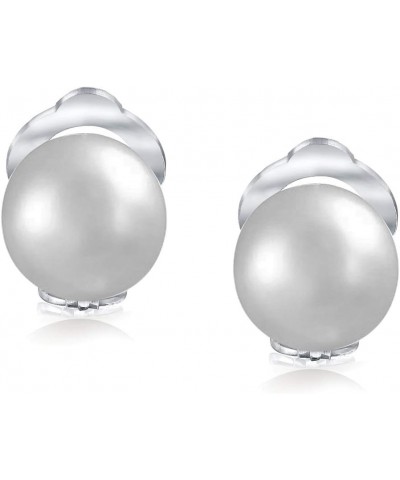 Button Style Freshwater Cultured Pearl Clip On Ball Stud Earrings For Women Sterling Silver Non Pierced Ears More Colors Grey...