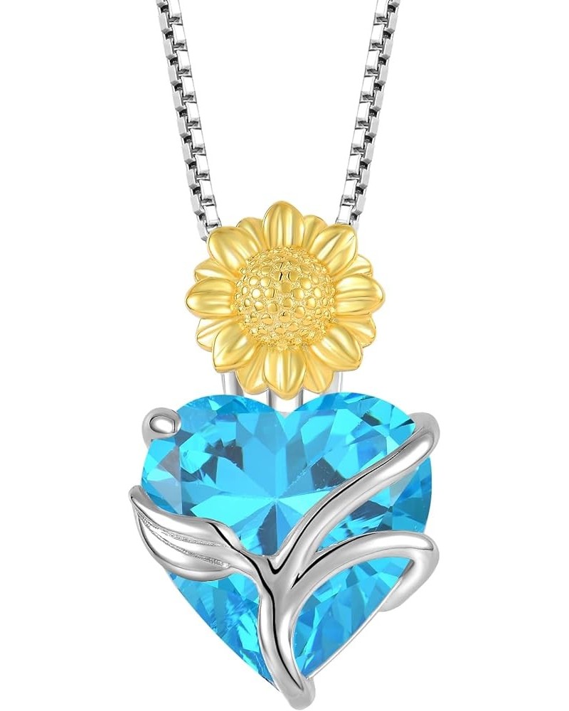 Heart Birthstone Necklace 925 Sterling Silver Sunflower Pendant Jewelry for Women 03-Aquamarine-Mar $29.90 Necklaces