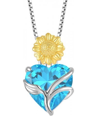 Heart Birthstone Necklace 925 Sterling Silver Sunflower Pendant Jewelry for Women 03-Aquamarine-Mar $29.90 Necklaces