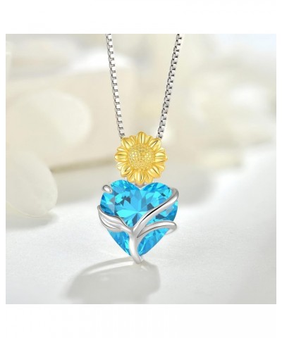 Heart Birthstone Necklace 925 Sterling Silver Sunflower Pendant Jewelry for Women 03-Aquamarine-Mar $29.90 Necklaces