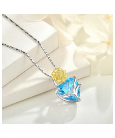 Heart Birthstone Necklace 925 Sterling Silver Sunflower Pendant Jewelry for Women 03-Aquamarine-Mar $29.90 Necklaces