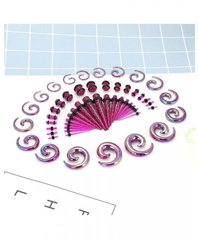 14G-00G 00G-13/16 Acrylic Ear Gauges Stretching Kit Crescent Shaped Spiral Buffalo Taper Plug Set 54pcs 14g-00g, Purple Spira...