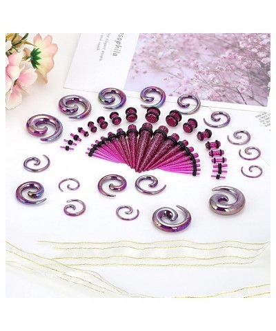 14G-00G 00G-13/16 Acrylic Ear Gauges Stretching Kit Crescent Shaped Spiral Buffalo Taper Plug Set 54pcs 14g-00g, Purple Spira...