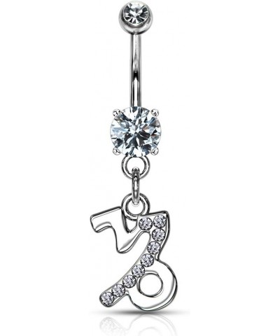 Surgical Steel CZ Jeweled Zodiac Sign Dangle Belly Button Ring Capricorn $8.83 Body Jewelry