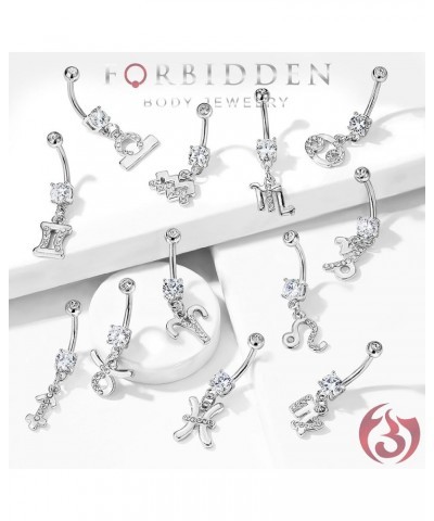 Surgical Steel CZ Jeweled Zodiac Sign Dangle Belly Button Ring Capricorn $8.83 Body Jewelry