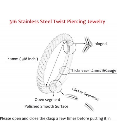 Hinged 20g 18g 16g Nose Rings Hoops 6mm 8mm 10mm 12mm 14mm 16mm Septum Ring Clicker Cartilage Helix Hoop Earrings Set Twist-1...