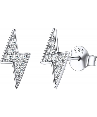 925 Sterling Silver Cubic Zirconia Bar, Heart, Lightning Bolt, Moon and Star Stud Earrings for Women B: Lightning-Silver $13....