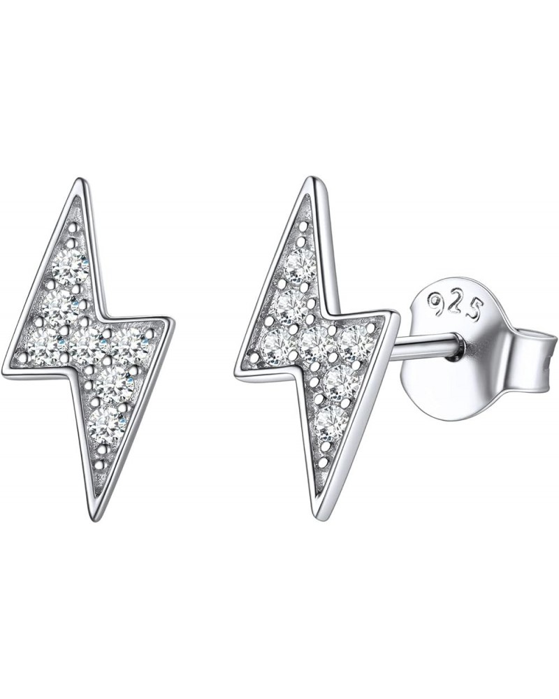 925 Sterling Silver Cubic Zirconia Bar, Heart, Lightning Bolt, Moon and Star Stud Earrings for Women B: Lightning-Silver $13....