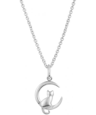 Jewelry Sterling Silver Cat in the Crescent Moon Pendant Necklace $20.80 Necklaces