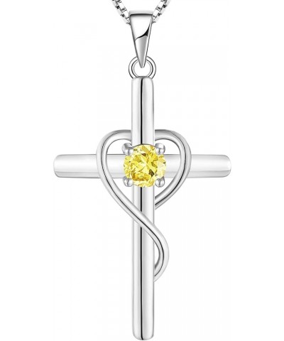 Infinity Heart Cross Necklace Sterling Silver Crucifix Pendant Gemstones Criss Jewelry for Women 11-topaz-Nov $24.20 Necklaces