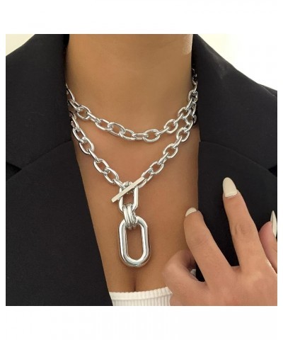 2 Pcs Chunky Chain Necklace For Women Layered Chunky Necklace Cuban Link Chain Carabiner Necklace Punk Hip-hop Jewelry for Gi...