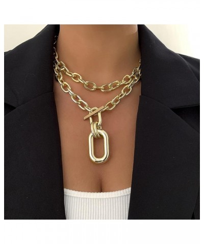 2 Pcs Chunky Chain Necklace For Women Layered Chunky Necklace Cuban Link Chain Carabiner Necklace Punk Hip-hop Jewelry for Gi...