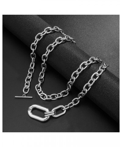 2 Pcs Chunky Chain Necklace For Women Layered Chunky Necklace Cuban Link Chain Carabiner Necklace Punk Hip-hop Jewelry for Gi...