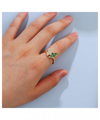 Dainty Cubic Zirconia Open Rings for Women 14K Gold Plated Trendy Green White CZ Cuban Link Butterfly Snake Honeycomb Hexagon...