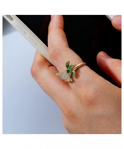 Dainty Cubic Zirconia Open Rings for Women 14K Gold Plated Trendy Green White CZ Cuban Link Butterfly Snake Honeycomb Hexagon...