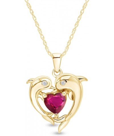 Heart Frame Double Dophin Pendant Necklace in 14k Yellow Gold Over Sterling Silver Simulated Ruby $25.52 Necklaces