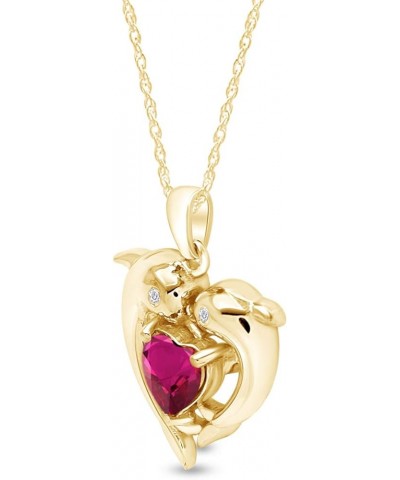 Heart Frame Double Dophin Pendant Necklace in 14k Yellow Gold Over Sterling Silver Simulated Ruby $25.52 Necklaces