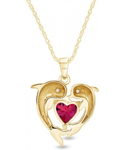 Heart Frame Double Dophin Pendant Necklace in 14k Yellow Gold Over Sterling Silver Simulated Ruby $25.52 Necklaces