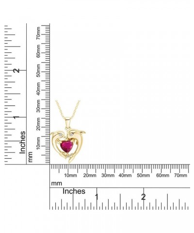 Heart Frame Double Dophin Pendant Necklace in 14k Yellow Gold Over Sterling Silver Simulated Ruby $25.52 Necklaces