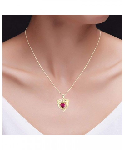 Heart Frame Double Dophin Pendant Necklace in 14k Yellow Gold Over Sterling Silver Simulated Ruby $25.52 Necklaces