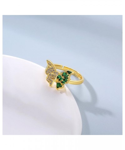 Dainty Cubic Zirconia Open Rings for Women 14K Gold Plated Trendy Green White CZ Cuban Link Butterfly Snake Honeycomb Hexagon...