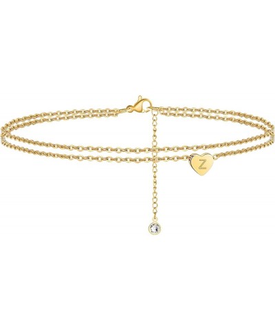 Ankle Bracelets for Women, 14K Gold Plated Dainty Layered Heart Initial Anklets for Women Teen Girls Z $11.09 Anklets