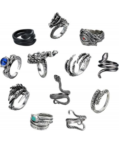 24Pcs Vintage Cool Gothic Rings Set for Women Men Multi-Style Y2K Alt Rings Adjustable Chunky Rings Stacking Knuckle Black Ri...