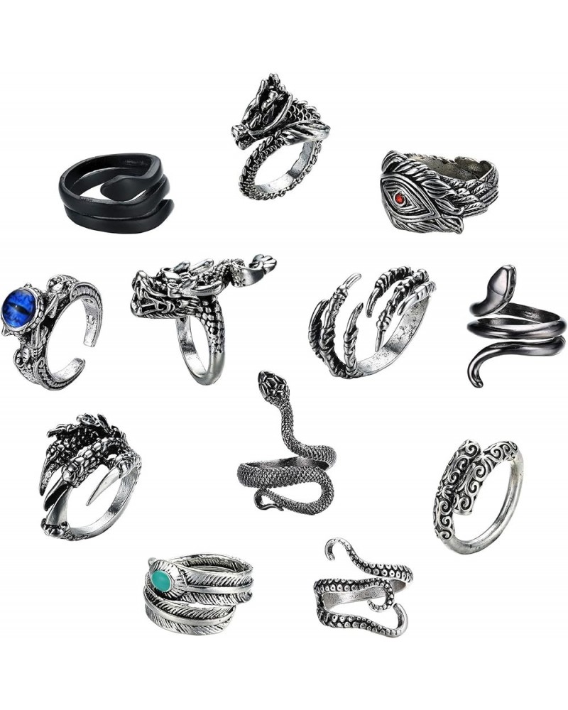 24Pcs Vintage Cool Gothic Rings Set for Women Men Multi-Style Y2K Alt Rings Adjustable Chunky Rings Stacking Knuckle Black Ri...