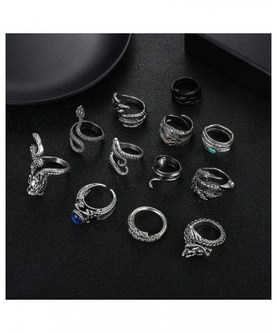 24Pcs Vintage Cool Gothic Rings Set for Women Men Multi-Style Y2K Alt Rings Adjustable Chunky Rings Stacking Knuckle Black Ri...