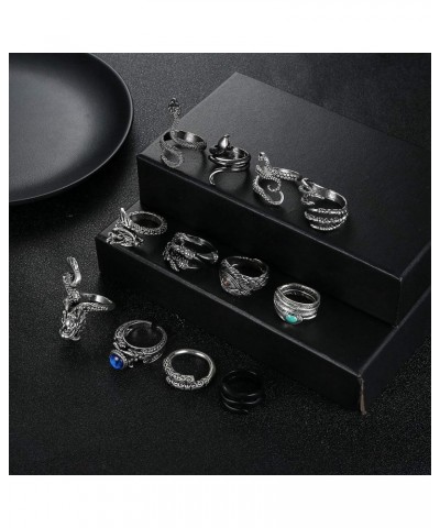 24Pcs Vintage Cool Gothic Rings Set for Women Men Multi-Style Y2K Alt Rings Adjustable Chunky Rings Stacking Knuckle Black Ri...