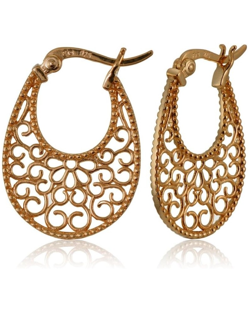 925 Sterling Silver Floral Filigree 25mm Oval Flat Click -Top Earrings for Women Teen Girls, Silver, Yellow Gold & Rose Gold ...