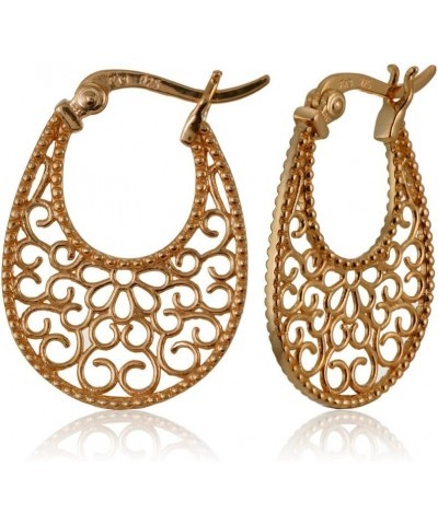 925 Sterling Silver Floral Filigree 25mm Oval Flat Click -Top Earrings for Women Teen Girls, Silver, Yellow Gold & Rose Gold ...