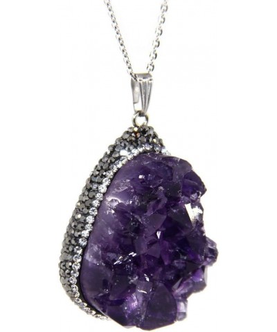 Natural Purple Crystal Amethyst Drusy-Quartz Pear Shape Gemstone Pendant Stainless Steel Chain 20 Inch $8.95 Necklaces