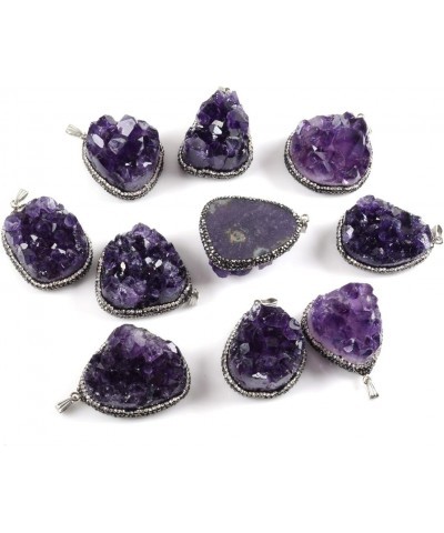 Natural Purple Crystal Amethyst Drusy-Quartz Pear Shape Gemstone Pendant Stainless Steel Chain 20 Inch $8.95 Necklaces