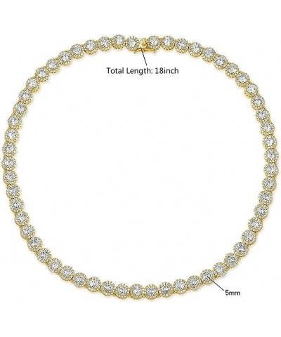 18K Gold/White Gold Plated Halo Necklace 5.0mm Round Cubic Zirconia Classic Tennis Necklace 16/18/20 Inch 18 Inch Gold $19.27...