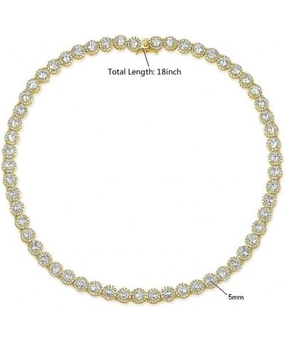 18K Gold/White Gold Plated Halo Necklace 5.0mm Round Cubic Zirconia Classic Tennis Necklace 16/18/20 Inch 18 Inch Gold $19.27...