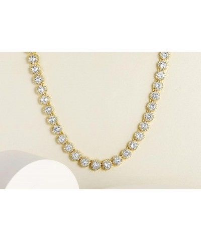 18K Gold/White Gold Plated Halo Necklace 5.0mm Round Cubic Zirconia Classic Tennis Necklace 16/18/20 Inch 18 Inch Gold $19.27...