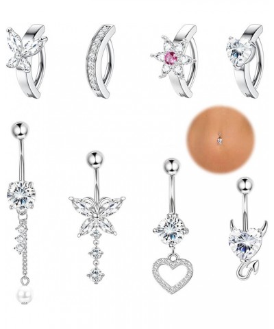 8Pcs 14G Clicker Belly Button Ring for Women Surgical Steel Dangle Belly Button Rings Dangling CZ Belly Rings for Women Cute ...