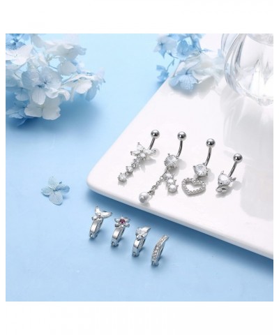 8Pcs 14G Clicker Belly Button Ring for Women Surgical Steel Dangle Belly Button Rings Dangling CZ Belly Rings for Women Cute ...