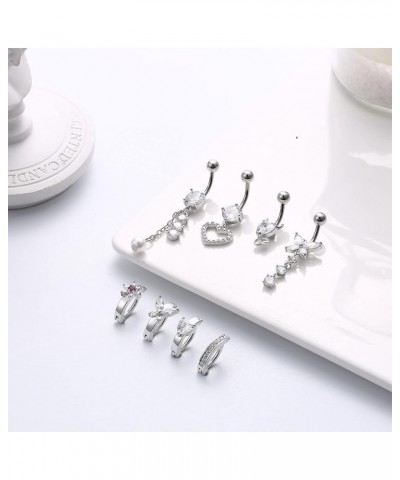 8Pcs 14G Clicker Belly Button Ring for Women Surgical Steel Dangle Belly Button Rings Dangling CZ Belly Rings for Women Cute ...