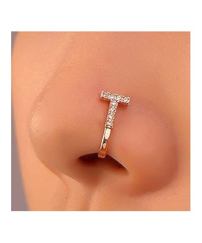 Crystal Initial Nose Ring Gold Fake Septum Nose Rings Copper Inlaid Zircon Letter S Nose Cuff Tiny Alphabet U-shaped Clip On ...