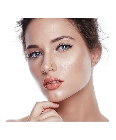 Crystal Initial Nose Ring Gold Fake Septum Nose Rings Copper Inlaid Zircon Letter S Nose Cuff Tiny Alphabet U-shaped Clip On ...