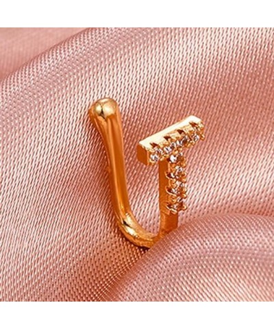 Crystal Initial Nose Ring Gold Fake Septum Nose Rings Copper Inlaid Zircon Letter S Nose Cuff Tiny Alphabet U-shaped Clip On ...