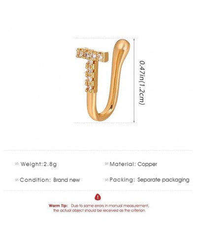 Crystal Initial Nose Ring Gold Fake Septum Nose Rings Copper Inlaid Zircon Letter S Nose Cuff Tiny Alphabet U-shaped Clip On ...