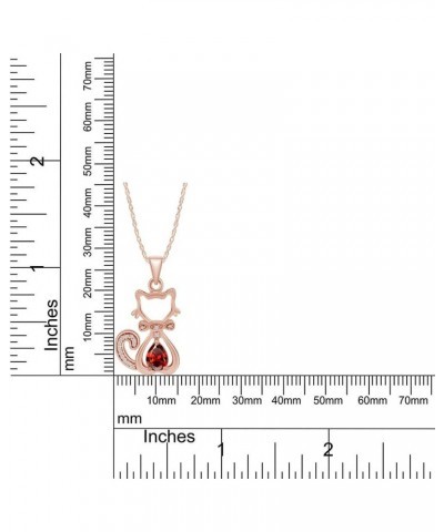 Pear & Round Cut Simulated Birthstone & White Natural Diamond Accent Cute Cat Kitty Pendant Necklace Along With 18" Silver Ch...