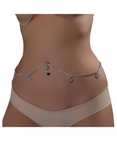 Sexy Rhinestone Waist Chain Navel Piercing Dangle Belly Button Rings Waist Chain Bikini Crystal Heart Belly Chain for Women B...