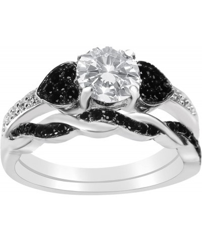 His and Hers 3 Piece Trio Sterling Silver Black Titanium Wedding Band Engagement Ring Set Her 06-His 13 $46.55 Sets