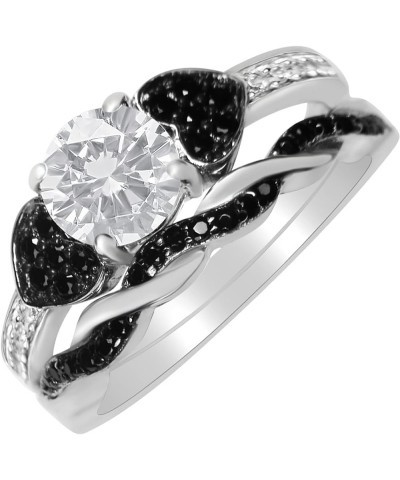 His and Hers 3 Piece Trio Sterling Silver Black Titanium Wedding Band Engagement Ring Set Her 06-His 13 $46.55 Sets