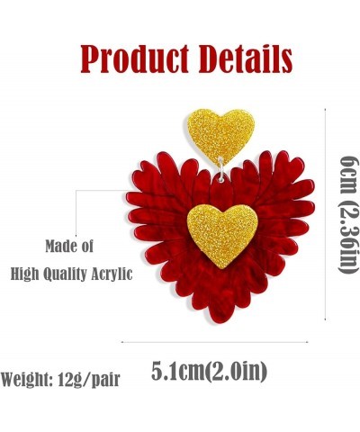 Y2K Hot Pink Statement Flower Heart Earrings for Women Girls Lightweight Acrylic Trendy Boho Dangle Red Hearts Pink Earrings ...