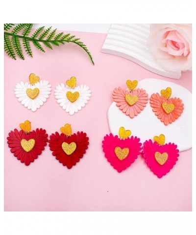 Y2K Hot Pink Statement Flower Heart Earrings for Women Girls Lightweight Acrylic Trendy Boho Dangle Red Hearts Pink Earrings ...